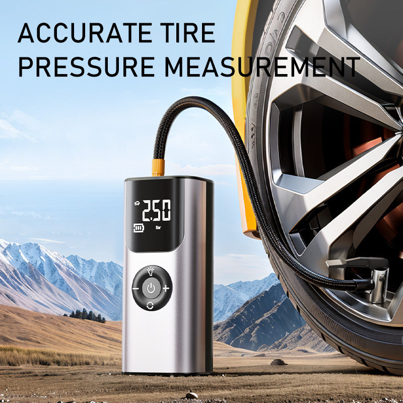 Cordless tire inflator attached to a car tire